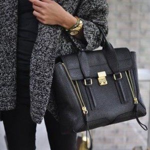 3.1 PHILLIP LIM Textured Calfskin Medium Pashli Satchel Black
